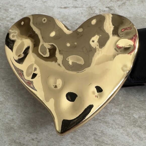 MANGO Gold tone Metal Heart Faux Leather Adjustable Belt NWOT - Sz Small - Picture 1 of 10